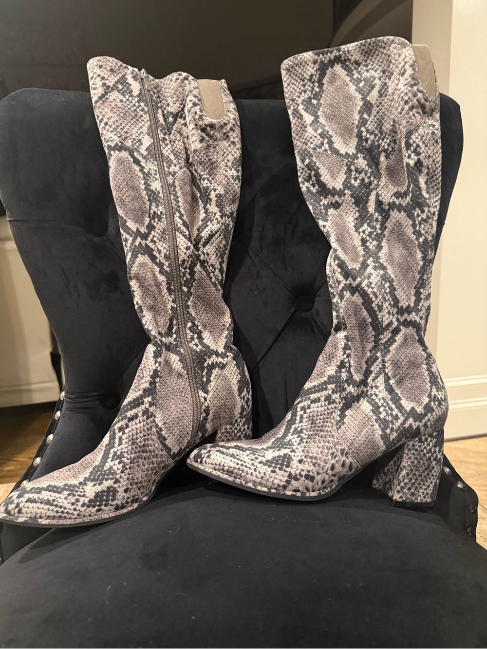 Marc Fisher Women’s Knee-High Snakeskin Pattern Boots - Gray - Picture 4 of 5